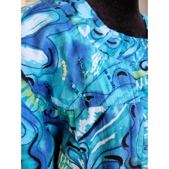 Choices Blue Floral open Jacket Women's Medium Sequins Artsy Boho NWOT - Picture 3 of 10